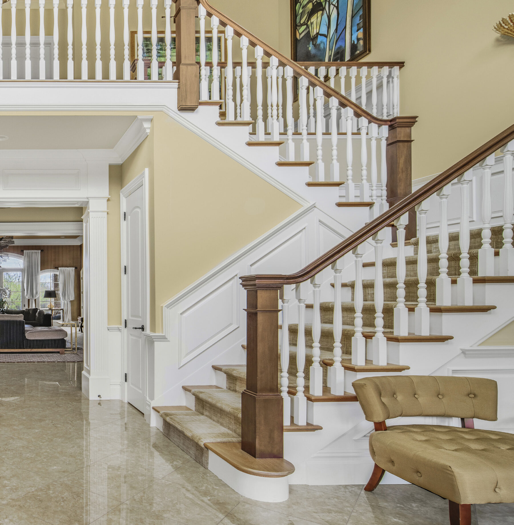 millwork and stair detail in the foyer at The Princeton Preserve
